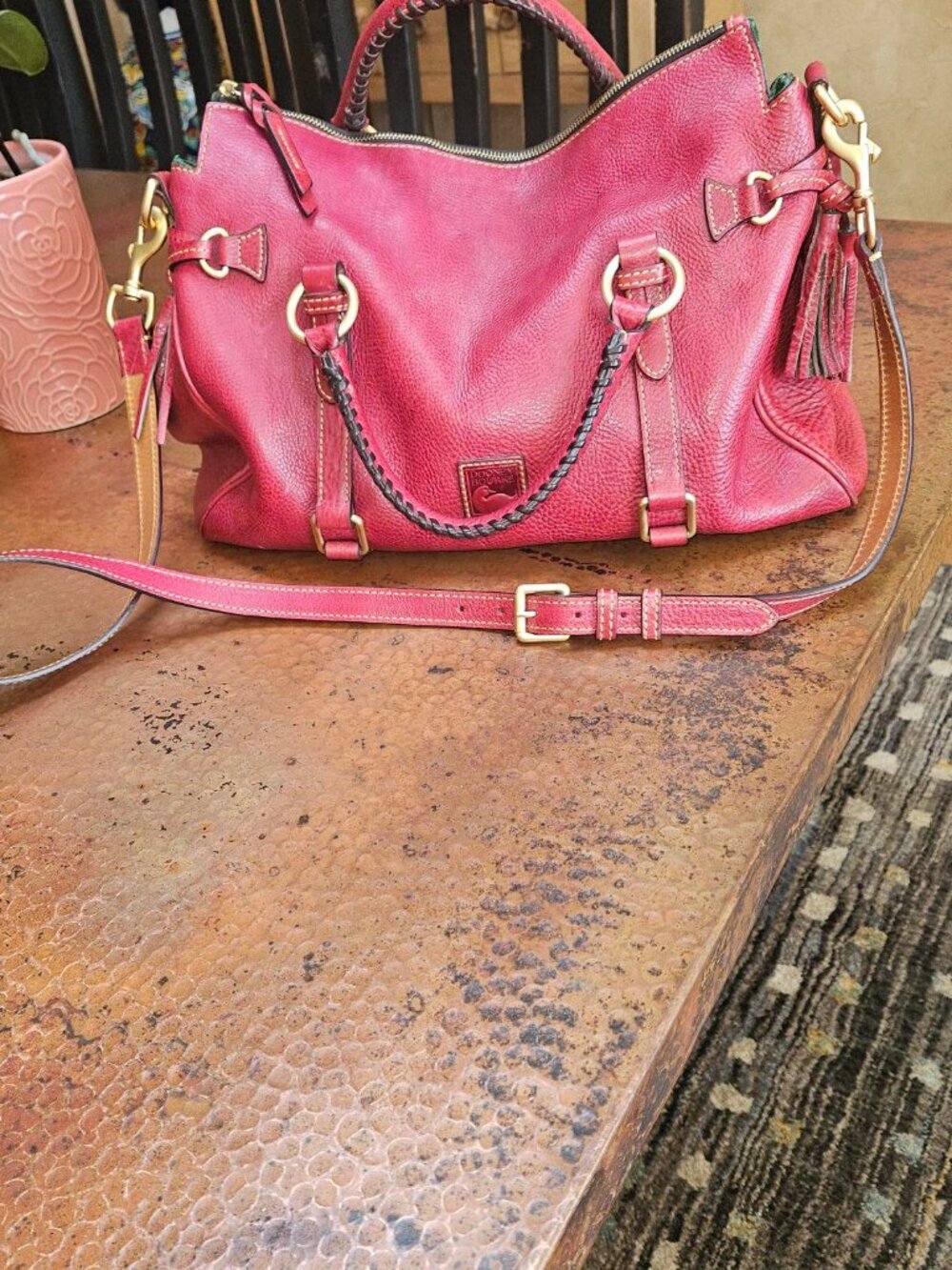 Dooney & Bourke Florentine Leather Large Satchel - Raspberry
